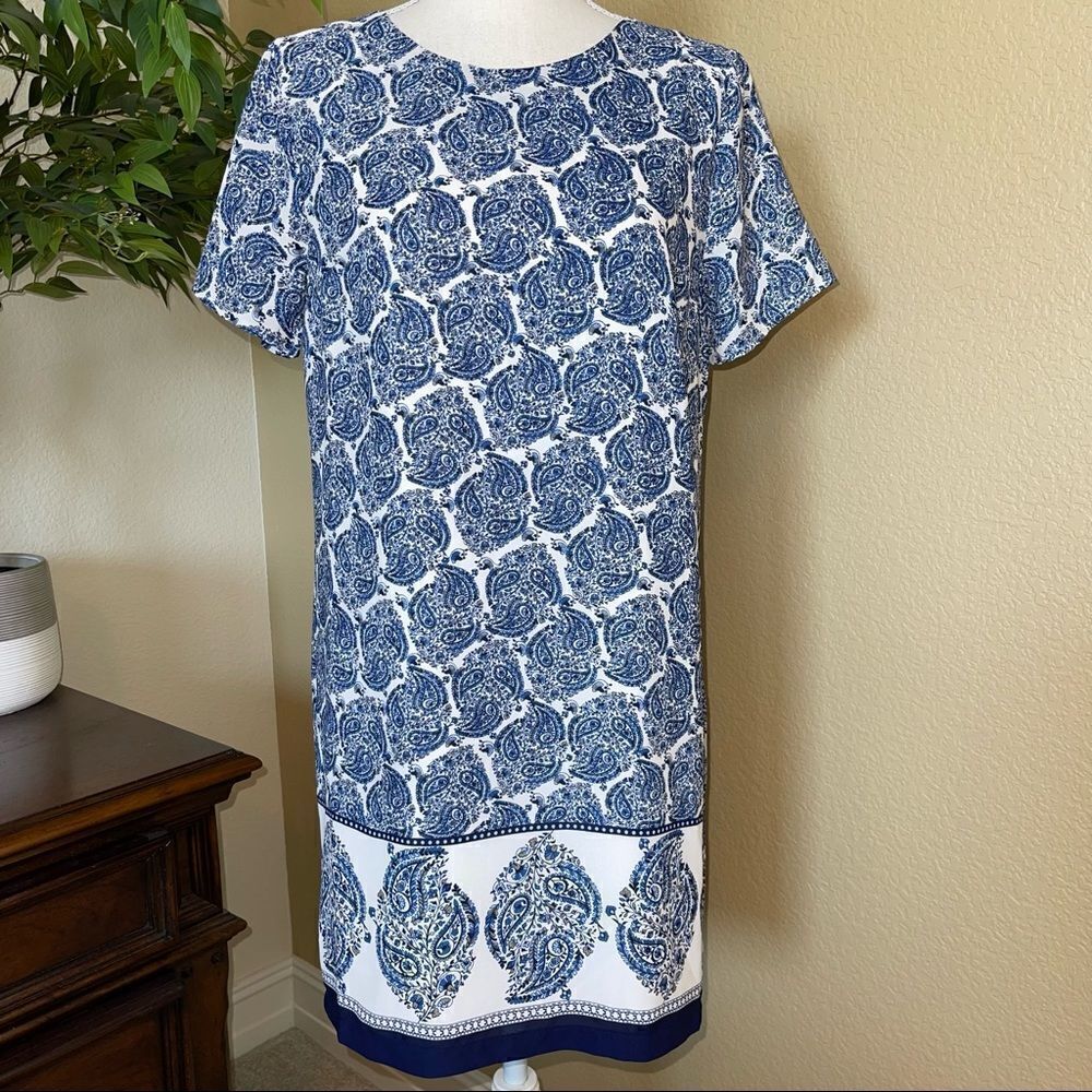 Lulus Taj Mahal Tour Blue White Paisley Dress Sz Small - Picture 2 of 4